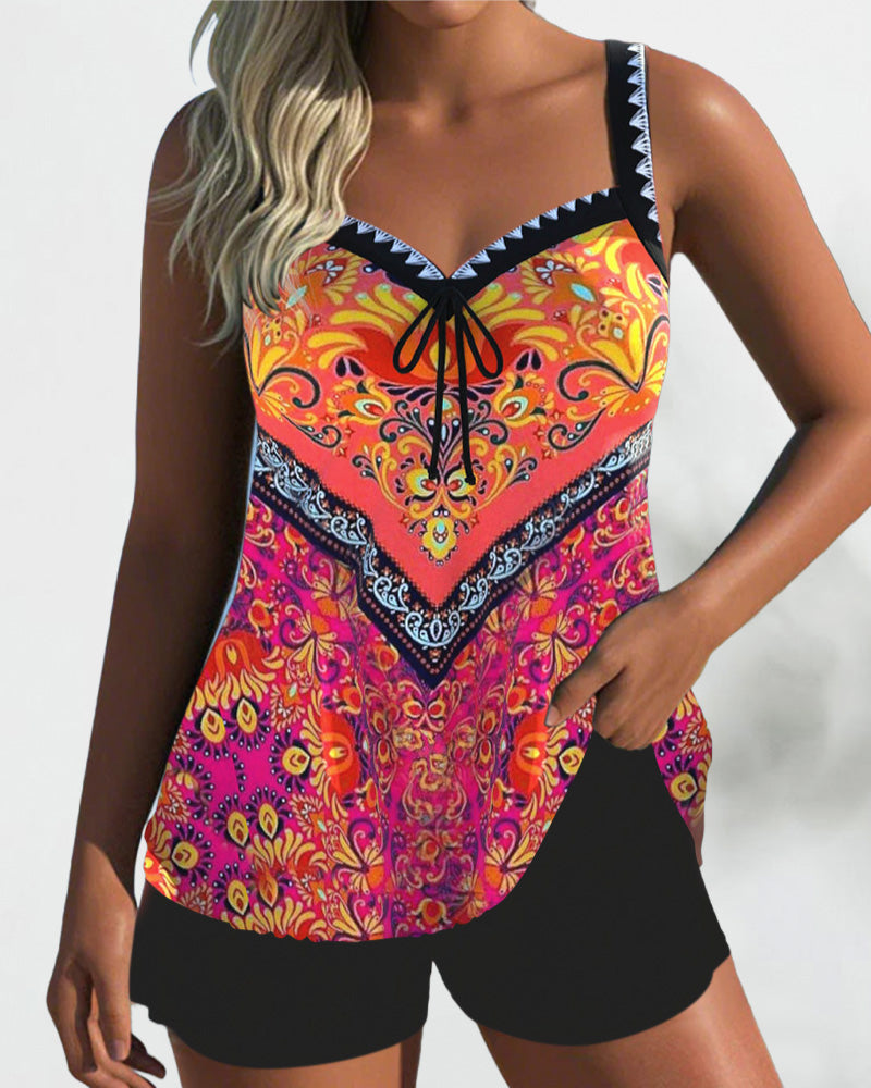 Bikini with Summer Print, Sleeveless Top, Two-Piece - Last Day 80% Off!