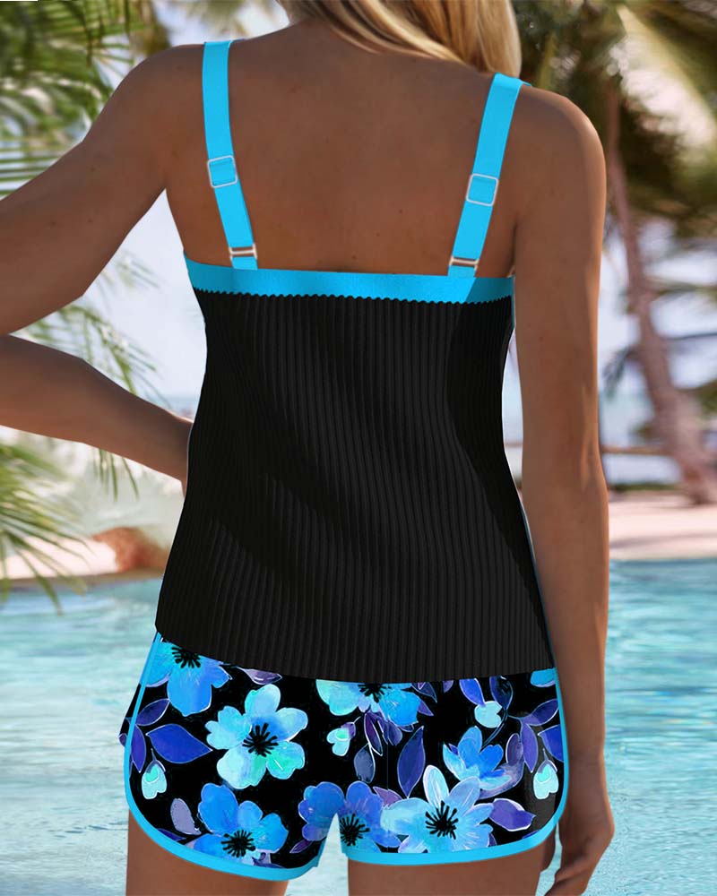 Birgitt – Black Tankini with Flowers and Beach Shorts | Last Day 80% Off!