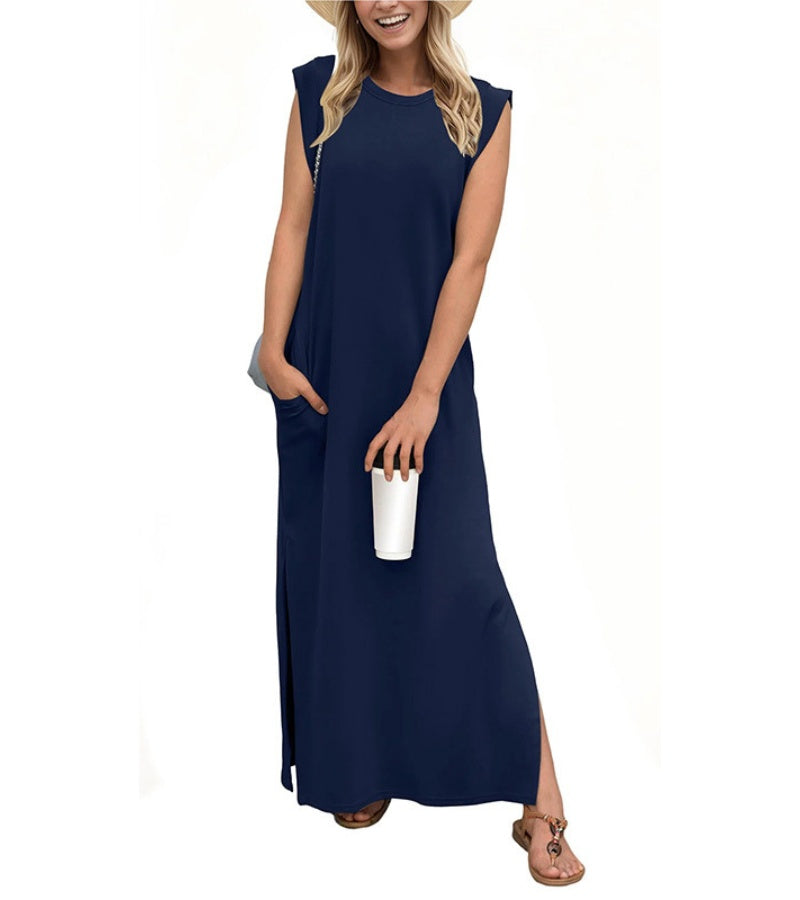 Romaisa | Casual Long Dress with Slit and No Ironing Needed