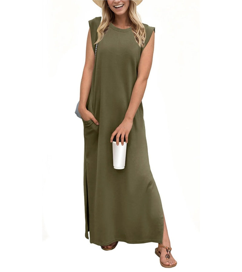 Romaisa | Casual Long Dress with Slit and No Ironing Needed