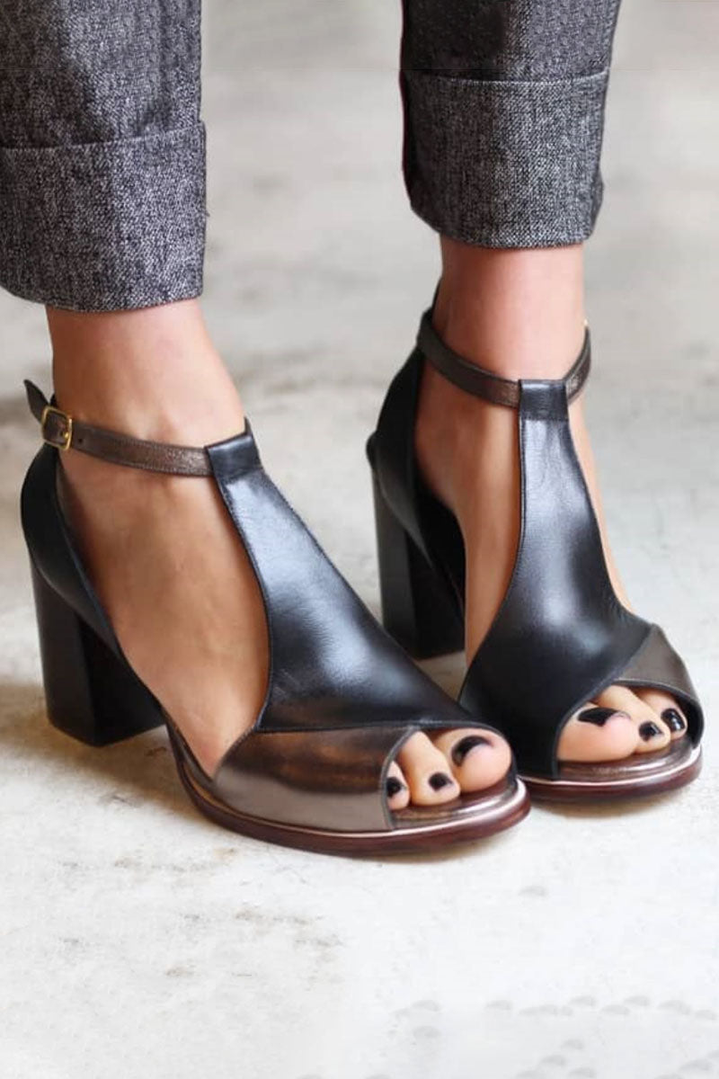 Anyao Elegant High Heels with Open Toe in Black Patchwork – Perfect for Every Occasion