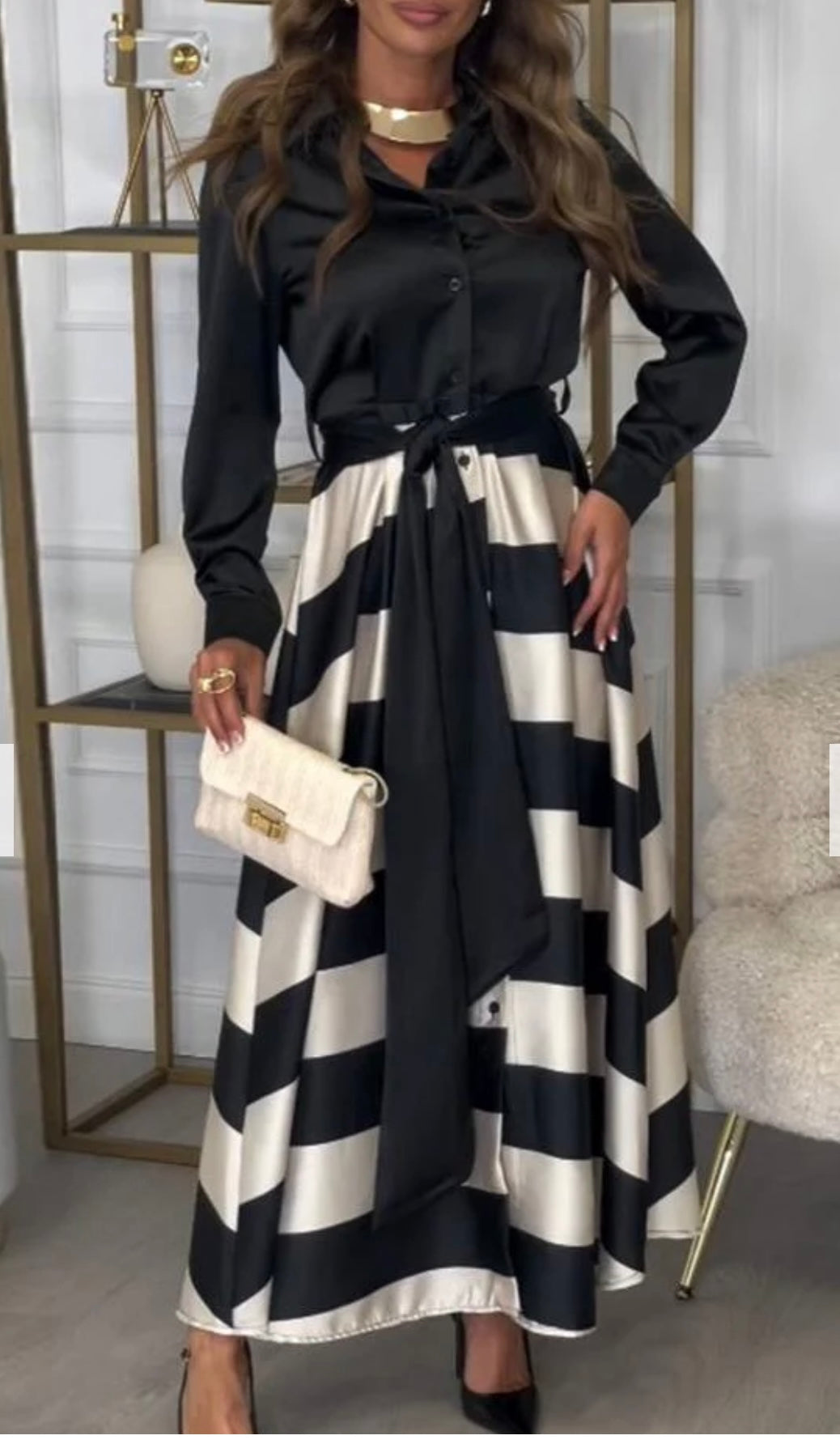 CALISTA - Satin Stripe Dress