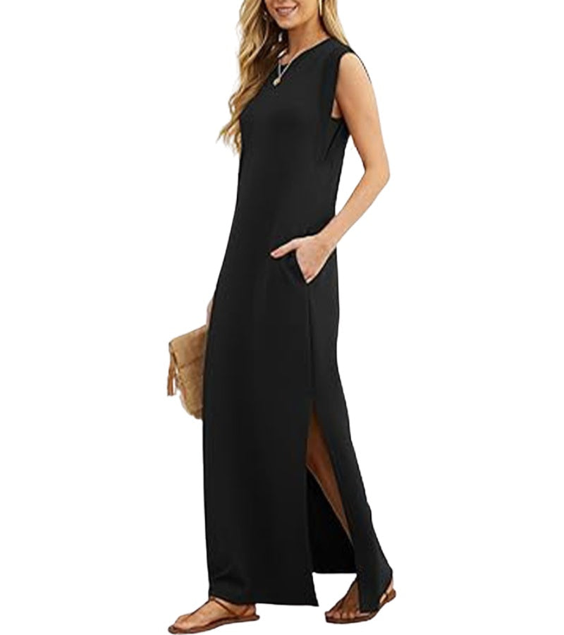 Romaisa | Casual Long Dress with Slit and No Ironing Needed