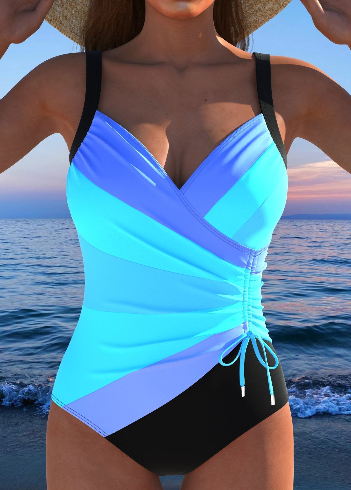 Luxury Wrap Blue Swimsuit with Colorful Print | Last Day 80% Off!