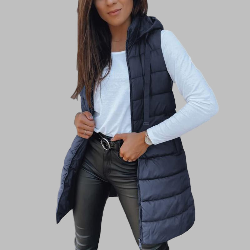 RAIN - Casual Sleeveless Hood Long Puffer Vest